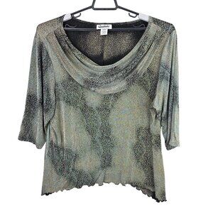 Womens En Focus Multicolor Metallic Cowl Neck Slinky Top 3/4 Sleeve Size 24W